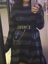 Suéter de punto gótico para Mujer, jerséis largos a rayas, sueltos, rasgados, de talla grande, para Halloween, 200