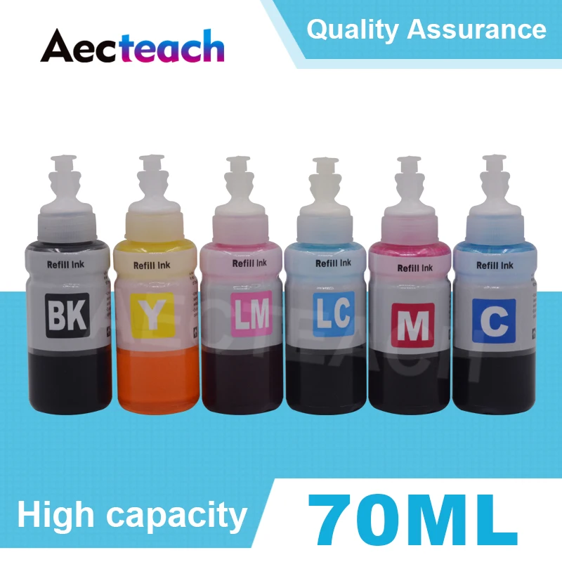 Online Aecteach 6 Color T6731 T6732 T6733 T6734 T6735 T6736 impresora de tinta de botella de 70ml para Epson L800 L805 L810 L850 l1800 cartuchos