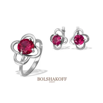 

Jewelry set bolshakoff ring + earrings Silver 925 арт.410, size 17, OSN. Insert-tourmaline