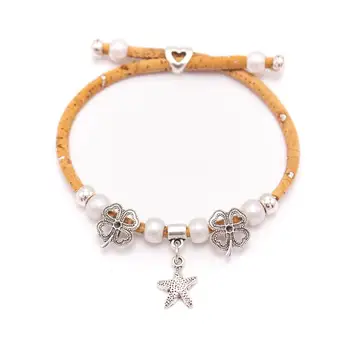 

Natural cork made bumble bee and starfish with Clover charm handmade friendship jewelry BR-286-AB-10