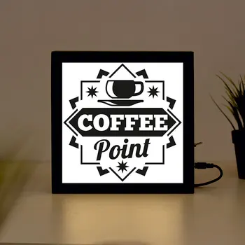 

Coffe Point Handcrafted Wooden Light Box Sign for Home, Restaurant, Coffee Shop Business Signage