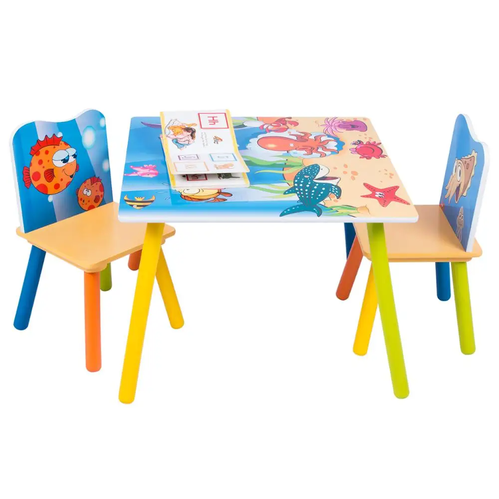 WOLTU Table de bureau en bois pour enfants avec 2 chaises, ensemble de tabourets pour enfants d'âge préscolaire, garçons et filles, peinture, étude pour la maison et l'école
