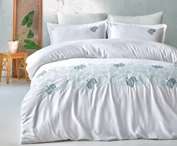

Satin Multicolored 100% Cotton Embroidery Double King Queen Duvet Cover Set DALYA V2 MİNT