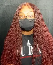 Pelucas frontales de encaje de cabello humano Borgoña, prearrancadas, rizadas, con encaje frontal, densidad completa del 200%, 99j pelo rizado, nudos blanqueados