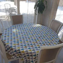 Round Tablecloth Cover Linen Christmas-Tree-Pattern Washable Nordic Cotton Stripe 