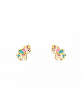 

Gold enamel Unicorn Girl earrings (9kts)