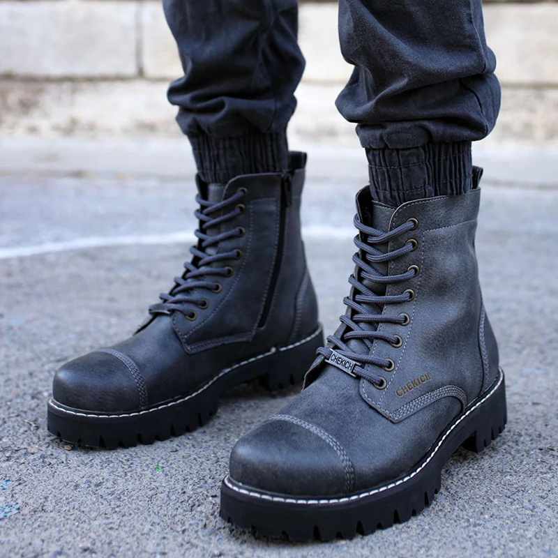Chekich Anthracite Non-Leather Boots for Men Zipper and Lace-up Winter Snow High Top Warm Quality Design Footwear Basic New Trend Solid Outdoor Daily Wear Fashion Brand Male Classic Casual CH009 V1