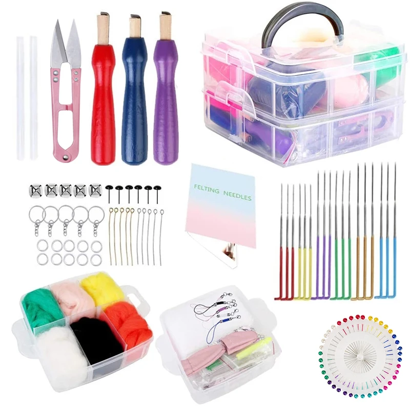 117 Pieces Needle Felting Kit 6 Color Wool Roving for Needle Felting Felting Starter Kit Needle Felting Supplies with Felting Needles Needle Felting Tools 