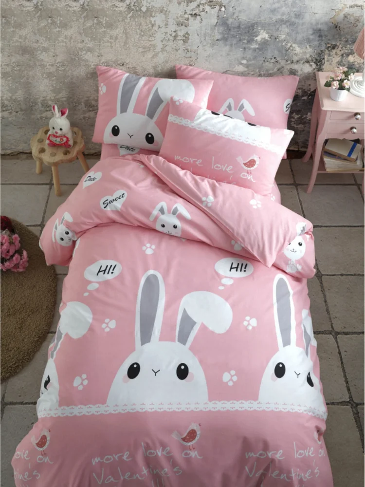 

Cotton Bedding Set 3 Pieces Pack 160x240 Sheet Duvet Cover Pillowcase Linens Set Modern Rabbit Design Duvet Cover Home Textile