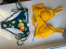Swimsuit Women Bikini-Sets Bathing-Suits Lemon CUPSHE Lace-Up Print Two-Pieces Sexy Yellow