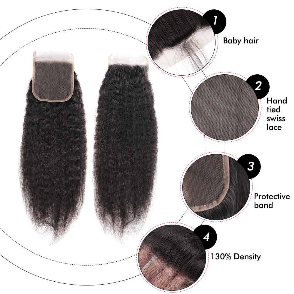 Yaki Frontal Invisible 13x4 HD Kinky Straight Lace Frontal Closure Only 100% Hand Tied Human Hair 5x5 Lace Closure Pre Plucked