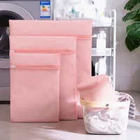 Polyester Clothes Sweater Washing Bag Zippered Mesh Underwear Bra Socks Laundry Wash Bags Pink Foldable Laundry Basket For Bra 1