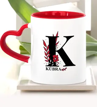 

Personalized K Letter Red Heart Mug Cup (Model 1)
