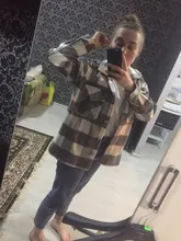 Loose Top Blouses Shirts Grey Plaid Pocket Chic Female Casual Fashion Women Ladies Streetwear