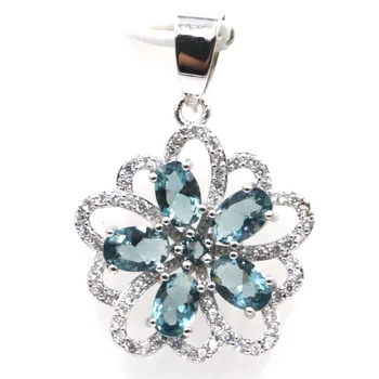 

31x21mm Romantic Created Dark London Blue Topaz CZ Woman's Wedding Silver Pendant
