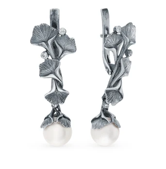 

Silver earrings with cubic zirconia and pearls sunlight sample 925