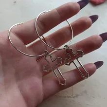 Cruz hueca-pendientes colgantes de Metal, joyería, Pendientes de gota geométricos, Harajuku, AXYD