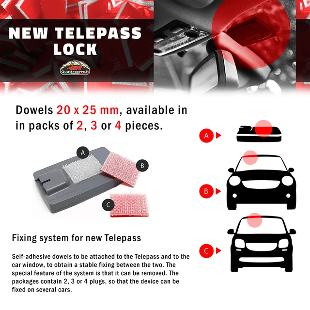 4R Quattroerre.it Dual Lock for Telepass 2019 Transparent Removable Fixing,  20 x 25 mm, 3 Pieces