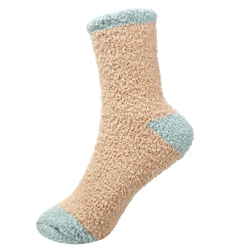 Утепленные женские кашемировые носки; милые плюшевые теплые домашние носки для сна; забавные женские носки; коралловые пушистые носки для девочек; теплые носки - Цвет: Beige