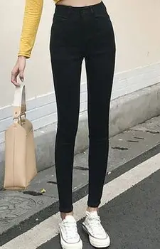

PIL004 Plus Size Button fly Women Jeans High Waist Blue Pants Jeans for Women High Elastic Skinny