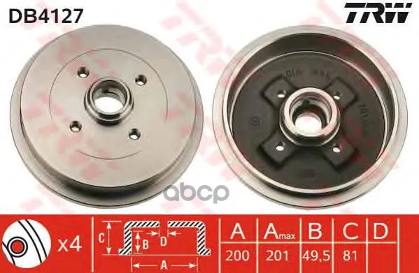 Db4127_барабан Тормозной! Vw Golf 1.4-1.9tdi 91-97 Trw/Lucas Db4127 TRW/Lucas арт. DB4127