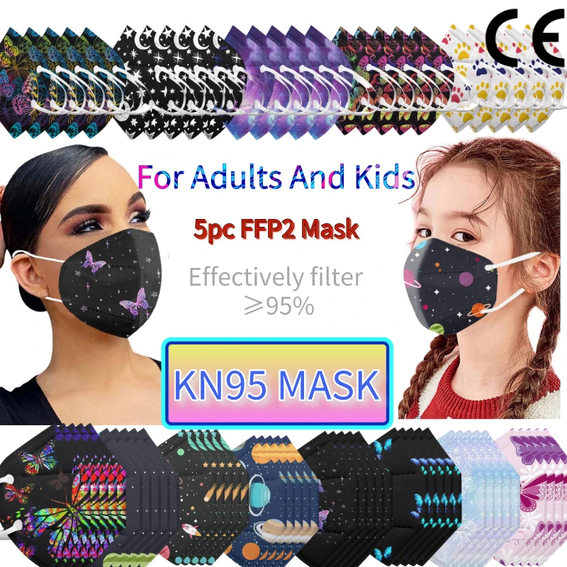 Mascarillas fpp2 kn95 para niños y adultos, máscara ffp2 de colores variados, transpirable, kn95, mondkapjes, 5 unidades