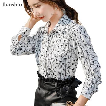 

Lenshin Print Star Pattern Shirt Long Sleeve Blouse Office Lady Casual Fashion Loose Style Top for Girls