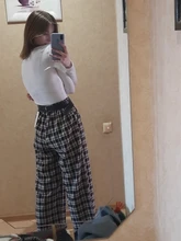 Pantalones largos sencillos Vintage a cuadros para mujer, pantalón de pierna ancha, informal, moda urbana