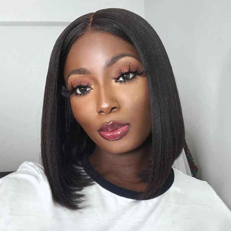 

brazilian short bob front wig 100% natural black hd transparent closure human hair wigs straight lace frontal wig for women
