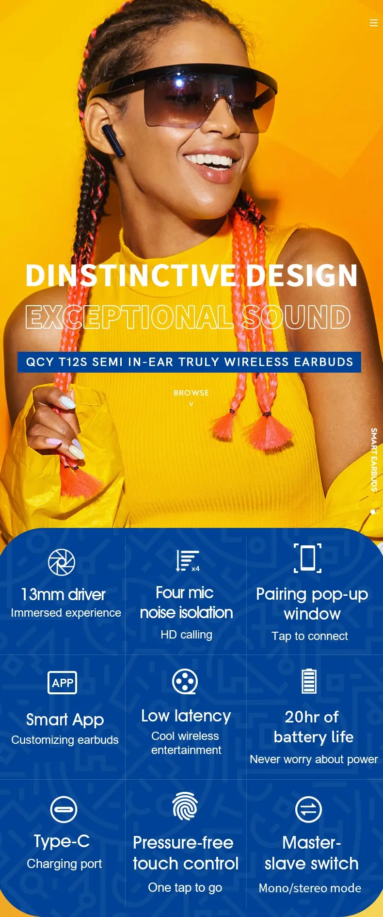 QCY T12S T12 Hybrid ANC Headphone Bluetooth 5.0 Earphone Wireless Charging TWS Earbuds Active Noise Cancellation Customizing APP