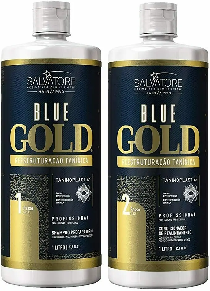 Blauw Goud Systeem Tanino Haar Herstructurering Behandeling Kit 2x1L - Salvatore