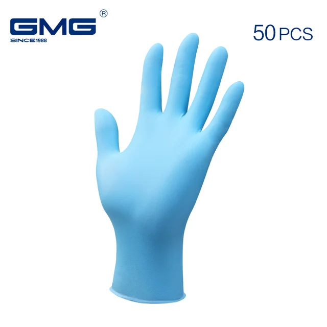 Gloves Nitrile Waterproof Work Gloves GMG Thicker Black 100% Nitrile gloves for Mechanical Chemical Food Disposable Gloves Blue-50 Pcs