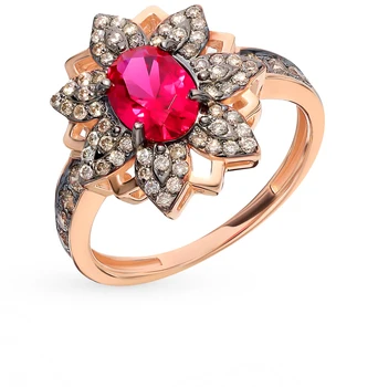 

Gold ring with cognac diamonds and Ruby sunlight sample 585