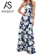 Anself Винтаж Цветочный принт летнее, длинное платье, Макси с открытыми плечами, сексуальное Для женщин повседневные платья больших размеров пляжные Платья для вечеринок Vestidos