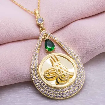 

925 Sterling Silver Gold Plated Tuğralı Drop Necklace Model 4