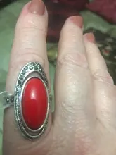 Kinel-anillo rojo de boda étnico para mujer, sortija tibetano Retro de plata, mosaico de cristal negro, joyería Vintage 2020