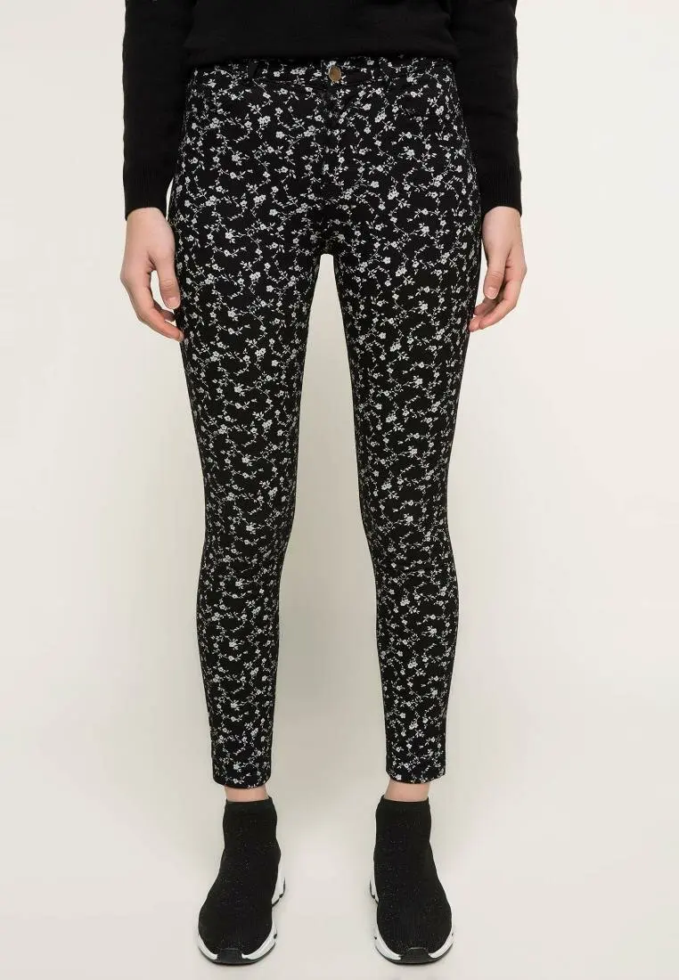 

DeFacto Fashion Woman Trousers High Elastic Female Casual Flower Print Pants Comfort Pencil Pants Spring New - I8701AZ18SP