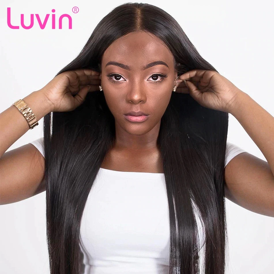 Descuento Peluca de cabello humano liso de 13x6 para Mujer, 26, 28, 30 pulgadas, 250 de densidad, sin pegamento, con encaje Frontal, pelo largo brasileño virgen bYXGzKrA