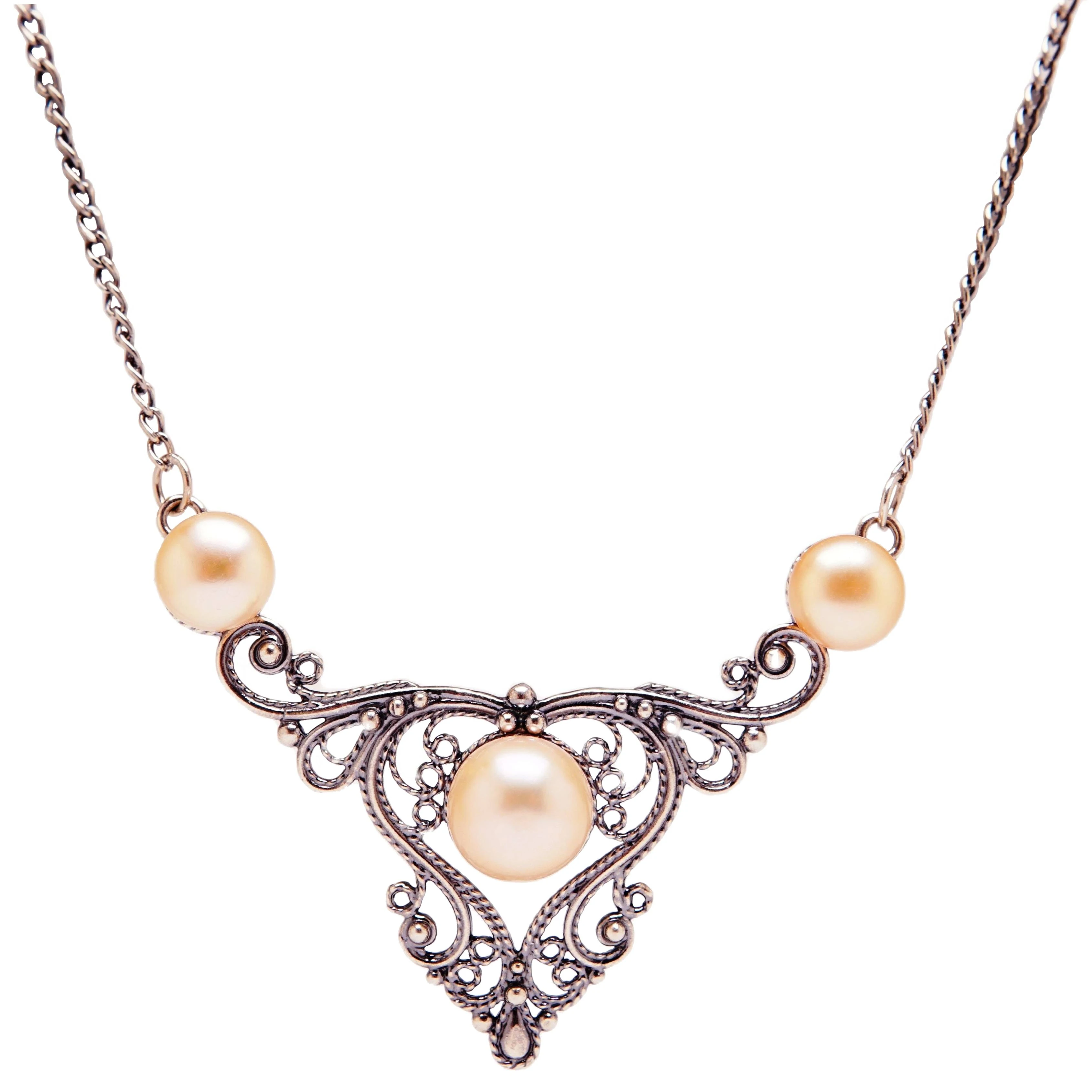 Collar de perlas de filigrana con chapado de plata de 999 12 Mk good things 1019|Collares de cadena| - AliExpress