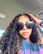 Ali Lee cabello profundo rizado peluca con malla frontal rubio miel Color degradado resalte 180% frente de encaje pelucas de cabello humano para las mujeres Pre arrancado