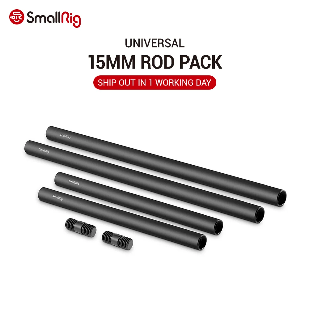 

SmallRig 15mm Rods Pack with M12 Thread Rod Cap Connectors Aluminum Alloy Rods Combination (2 Pairs Pack)- 1659