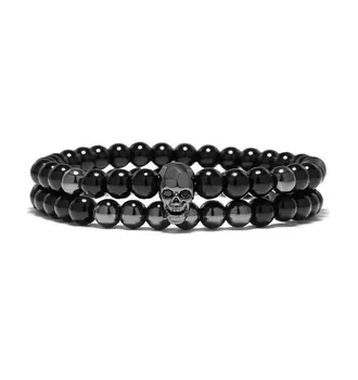 

ANGEMIEL MEN Skull And Crossbones Indigo Black Color Bead Bracelet