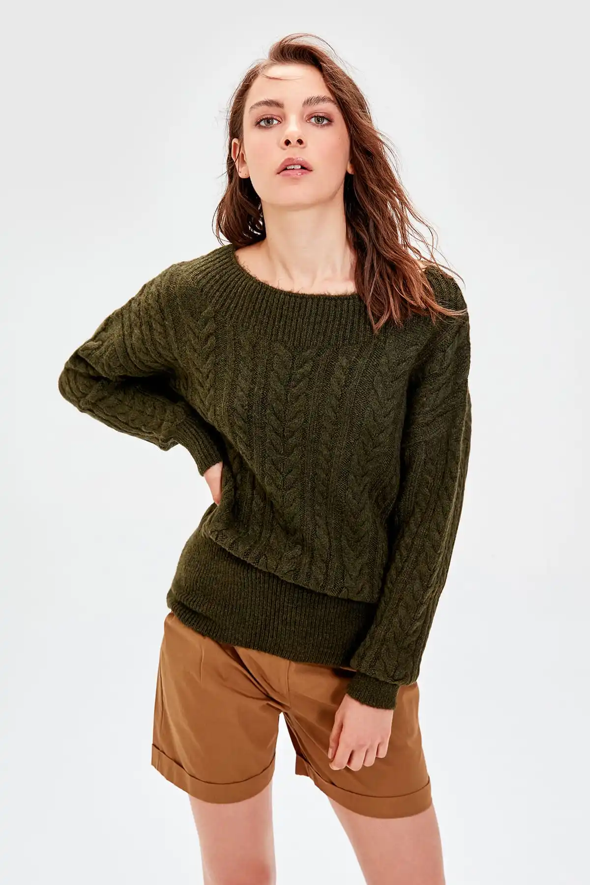 

Trendyol WOMEN-Green Ribana Detailed Knitwear Sweater TWOAW20NV0031