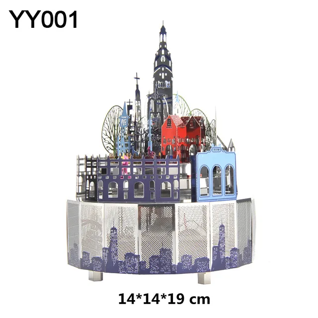Microworld 3D Metal Theme Rotating Music Box Puzzle Models Kits DIY Laser Cutting Jigsaw Educational Toys Gifts For Girls Adult Castle Style