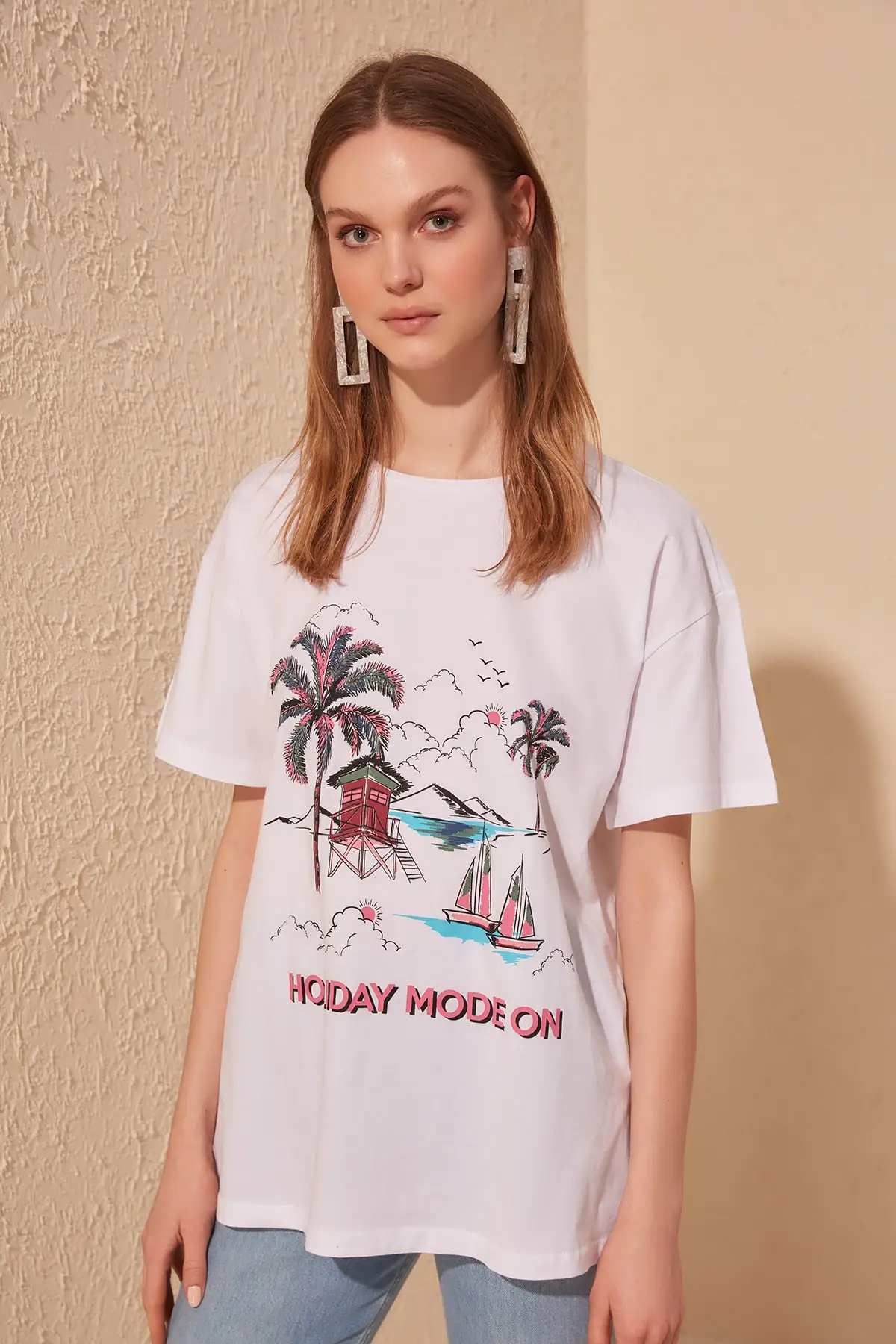 

Trendyol Printed Boyfriend Knitted T-Shirt TWOSS20TS0444