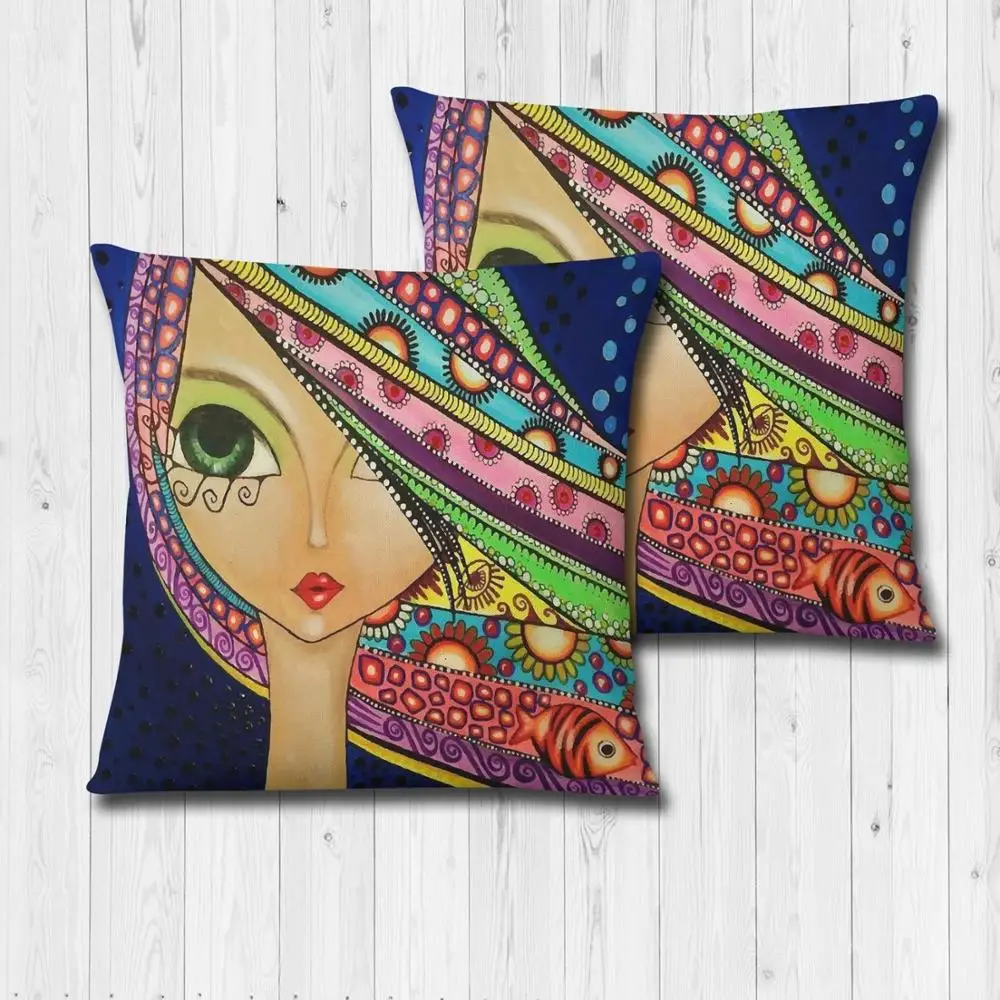 

2 Pieces Decorative Cushion 70 x 70 Core Bohemian Girl Patterned, Floor Pillow Soft Seat Decoration Interior Made in Turkey
