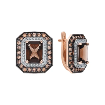 

Gold earrings with раухтопазами and cubic zirconia sunlight