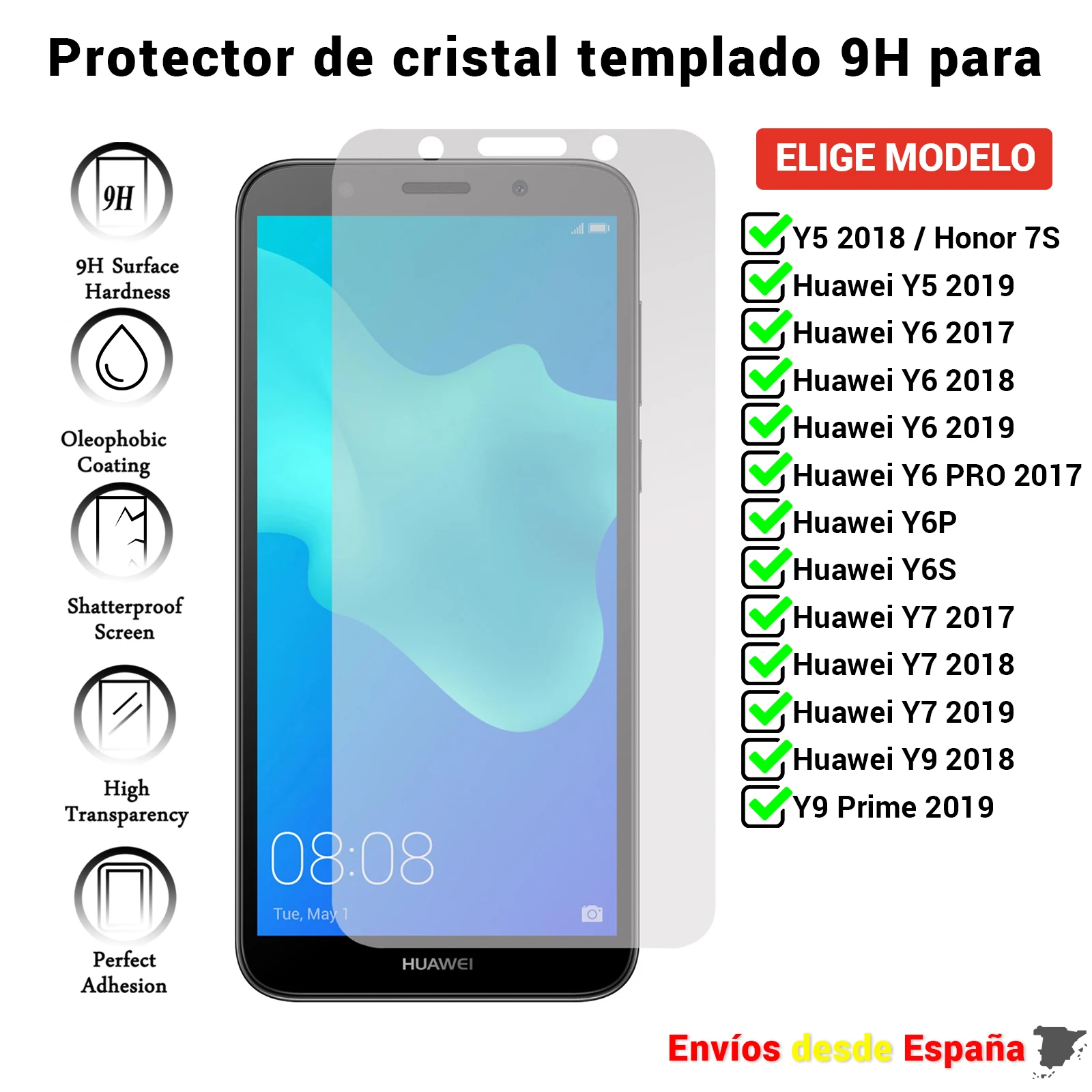 Защита экрана для Huawei Y5 Y6 Y6S Y6P Y7 Y9 2017 2018 Prime Pro Honor 7S. Прозрачное закаленное стекло
