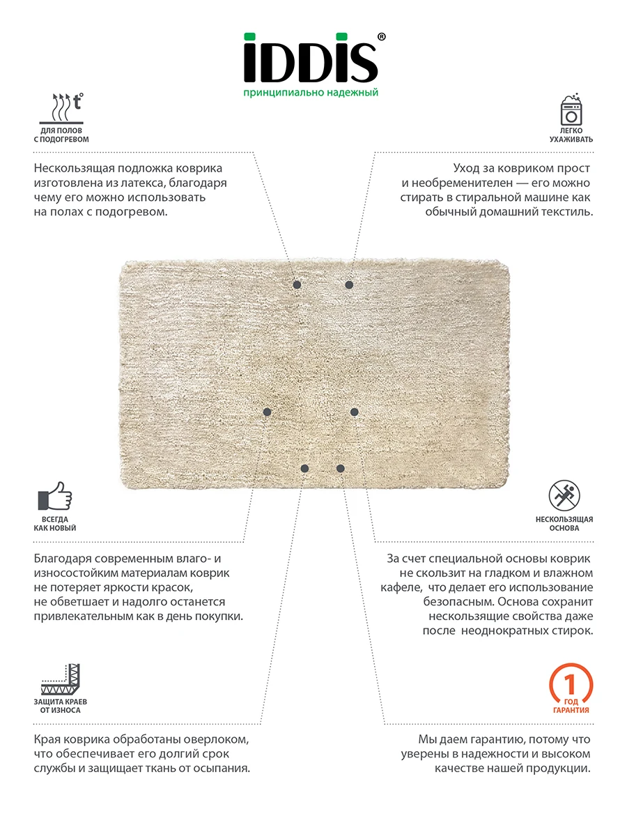 Коврик для ванной комнаты, IDDIS, 540M712i12, 70*120 см, Микрофибра, Angora times