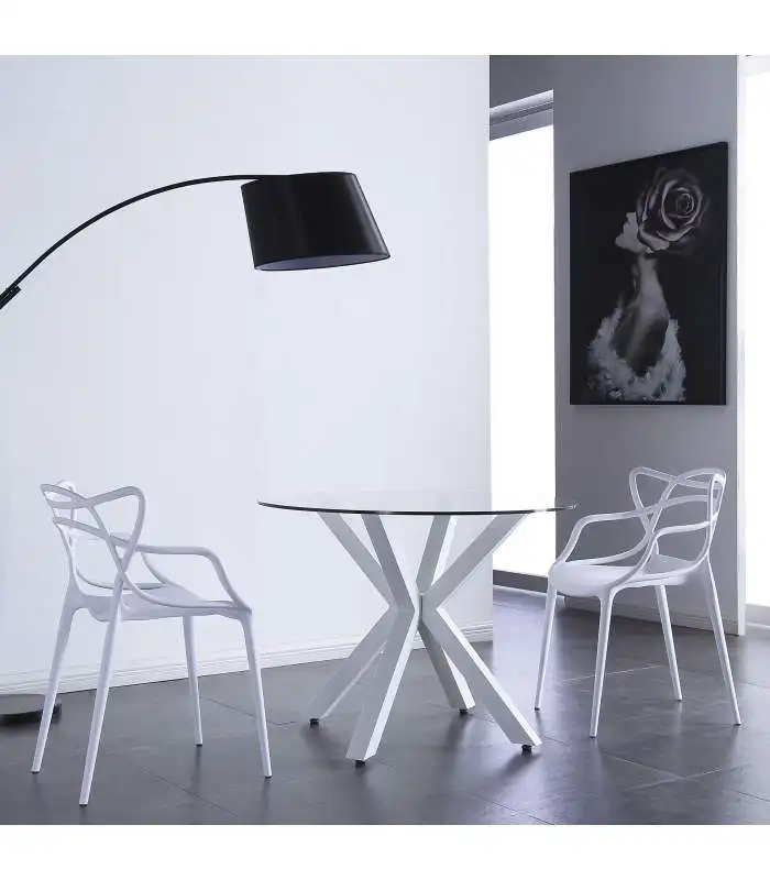  Fixed table Axel for salon or kitchen round glass. - 4000545680818